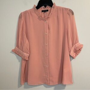 1.State Women’s Button Down  Puff Sleeves Ruffle Trim M